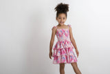 Fluro Pink Floral Tiered Shirred Dress