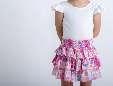 Fluro Pink Floral Tiered Skirt