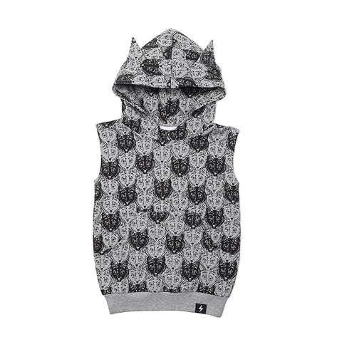Wolf Camo Hooded vest- grey marle French Terry